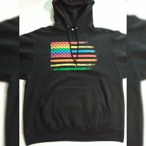 Vintage Rainbow Pride American Flag Black Hoodie